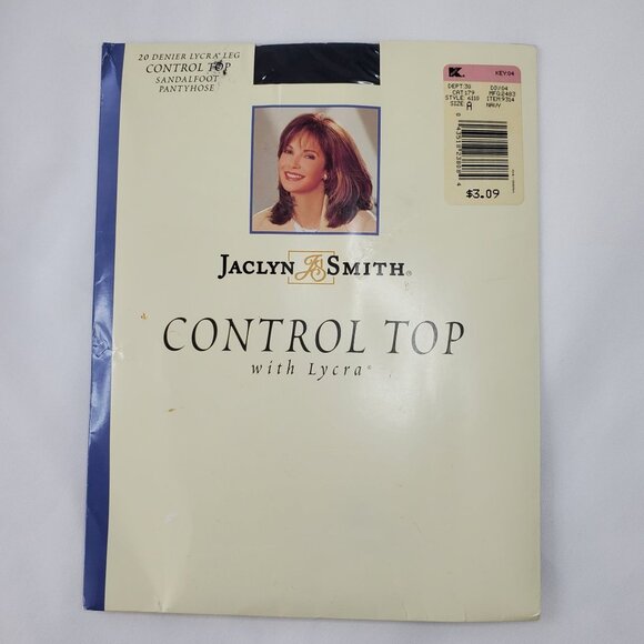 VTG Jaclyn Smith Navy Control Top Pantyhose Size A 20 Denier Sandalfoot - Picture 1 of 8